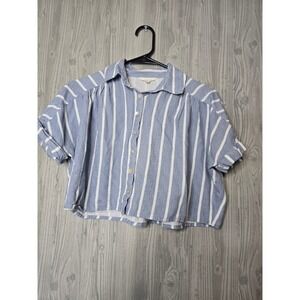 SIM & SAM Striped Cropped Button Up Shirt Women's Size S Blue White Casual